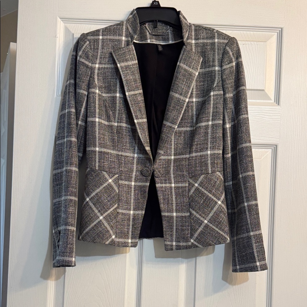 White House Black Market Gray Plaid Fitted Blazer
